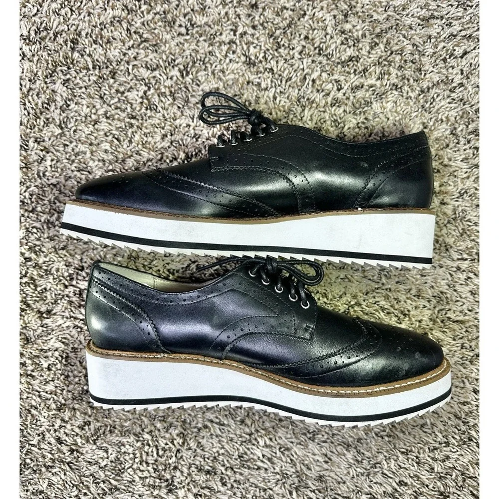 Shellys London Emma Black Leather Platform Oxfords Womens Size 9 EUR 40 Shoes